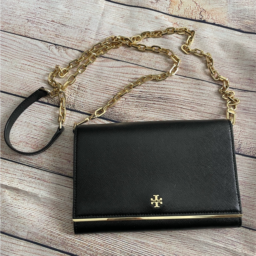 Tory Burch Black Crossbody with Gold Chain
